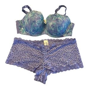 Deesse Bra & Lace Boy Shorts Panties Lingerie Set Size 42C 1X
